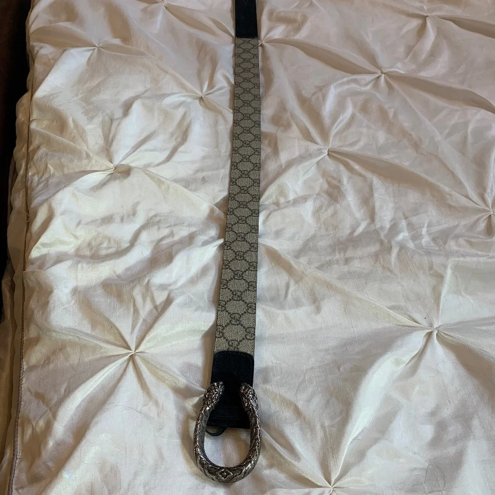 Gucci Black Suede/Leather Dionysus Logo Belt sz 80(32)
